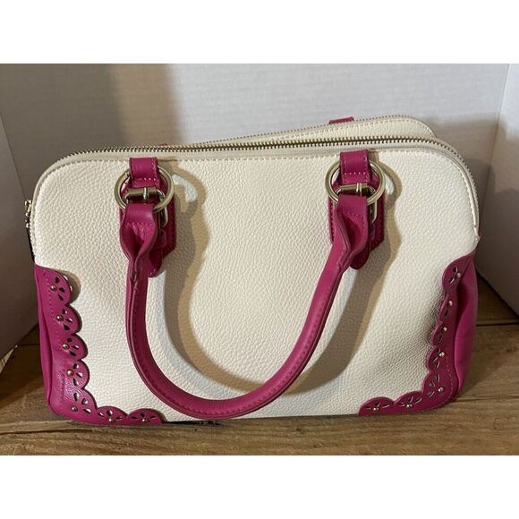 Charming Charlie Ivory Pebbled Faux Leather Handbag with Fuschia Gold Hardware - Picture 1 of 9